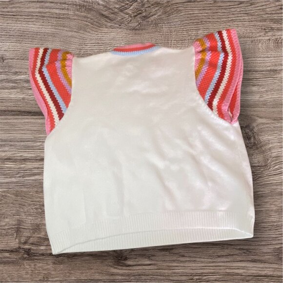 Womens XS Knit Top With Multicolor Striped Sleeves & Ribbed Trim - Picture 2 of 6
